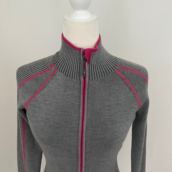 Athleta Women's Giant Slalom Full Zip Sweater Gray Pink Small - Picture 2 of 10
